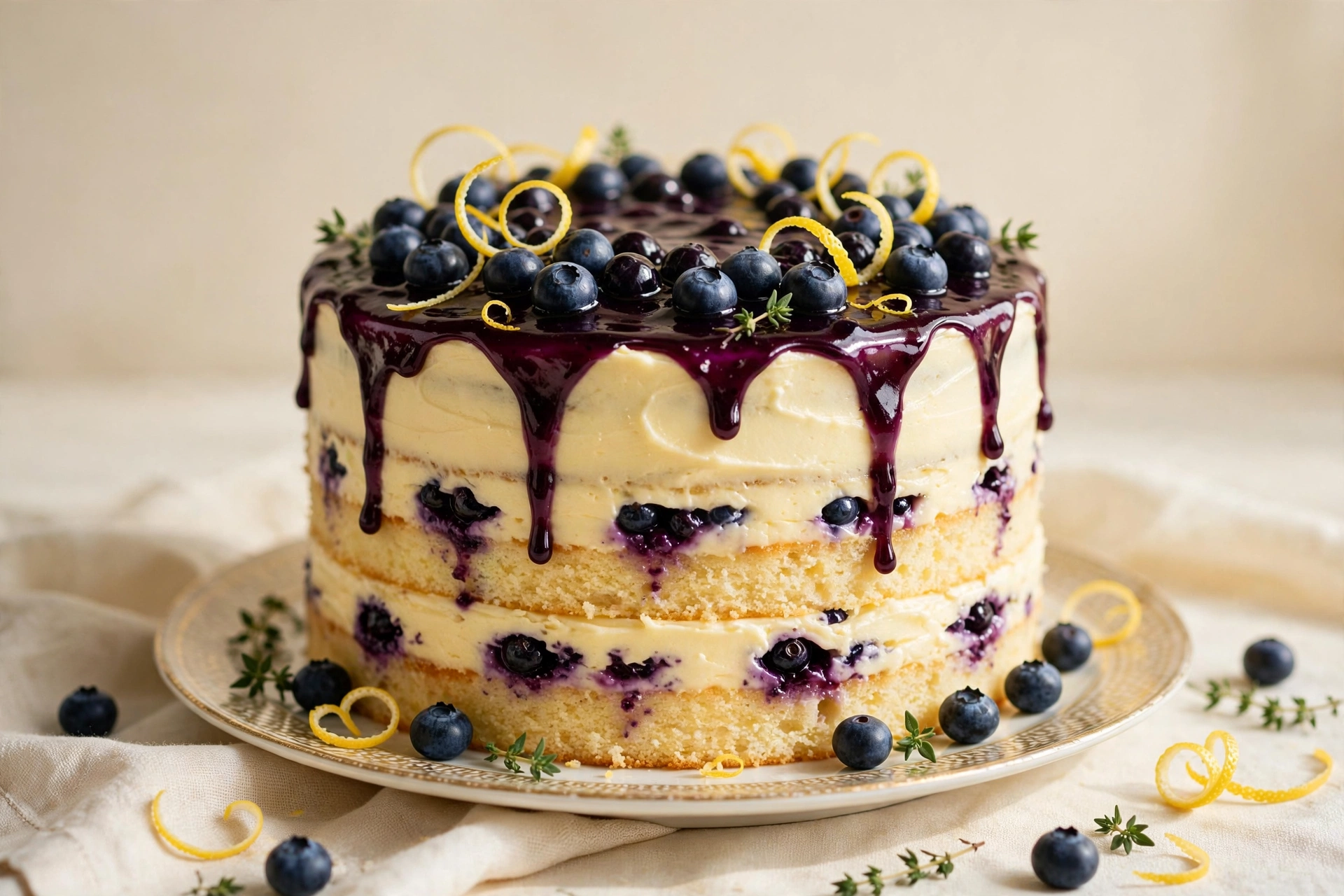 Lemon and wild blueberry cake