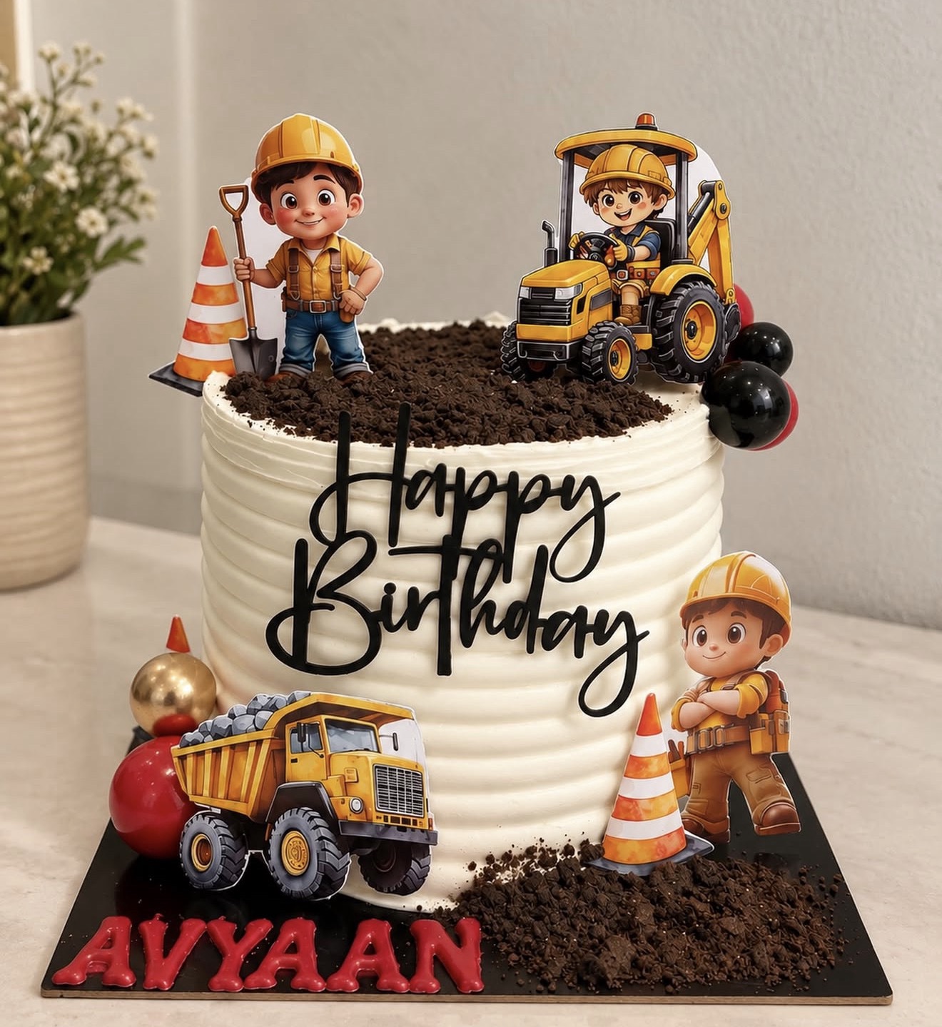Construction theme birthday cake