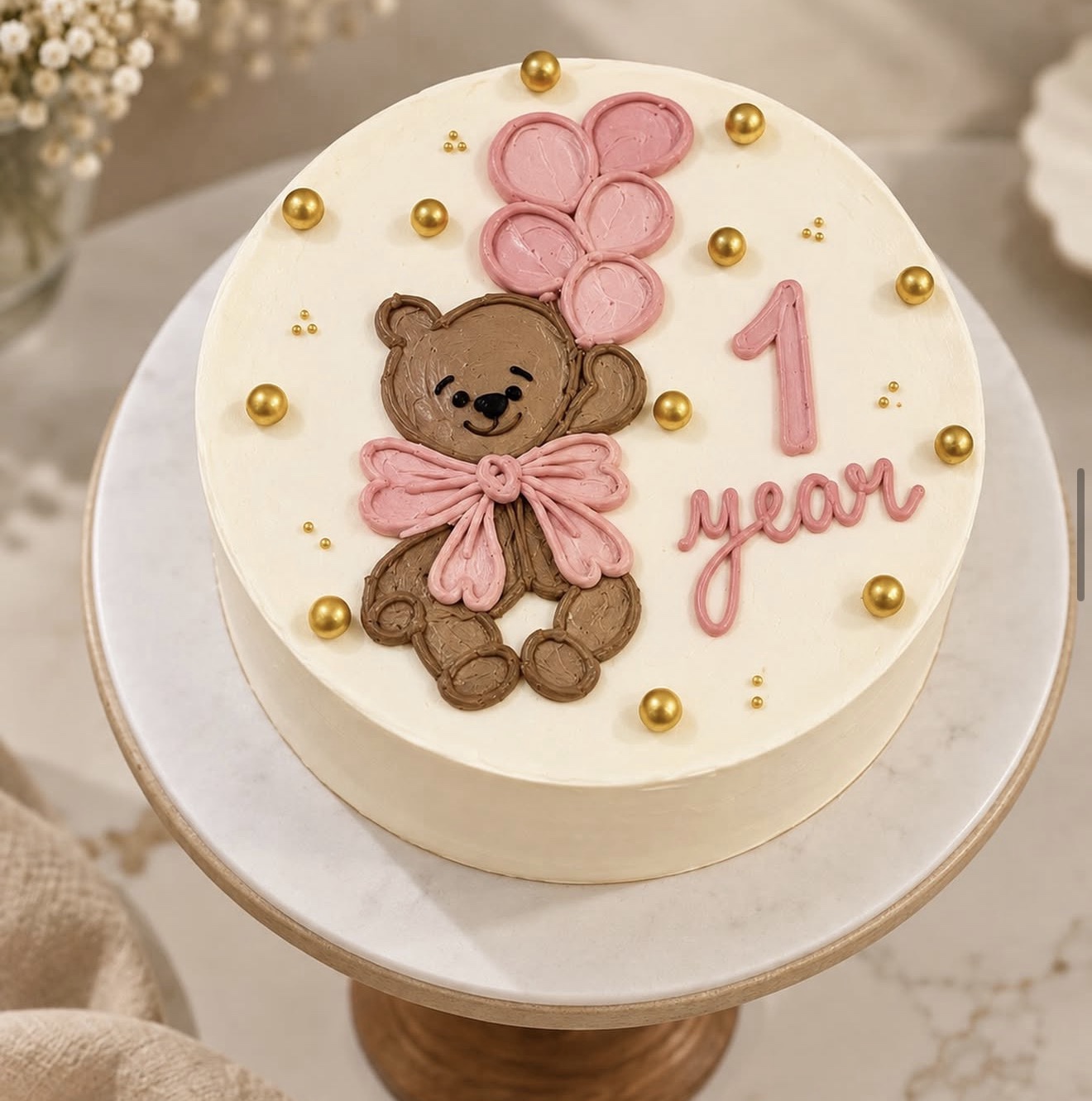 Teddy bear first birthday cake