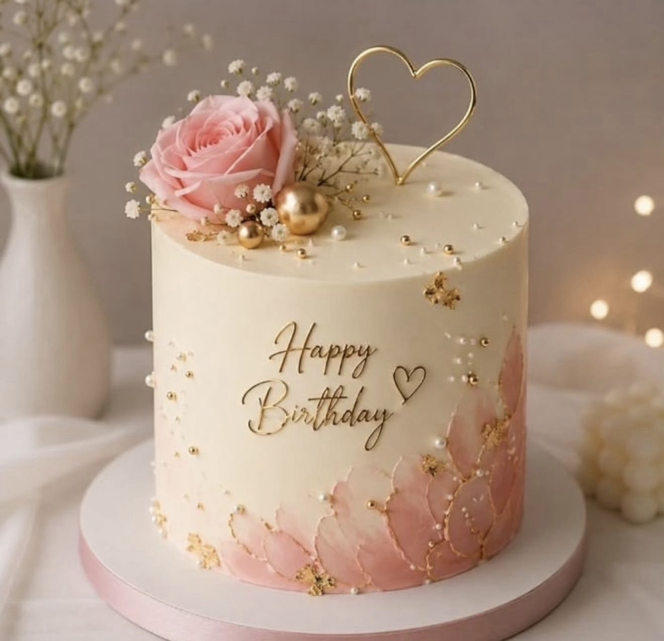 Blush pink birthday cake with rose