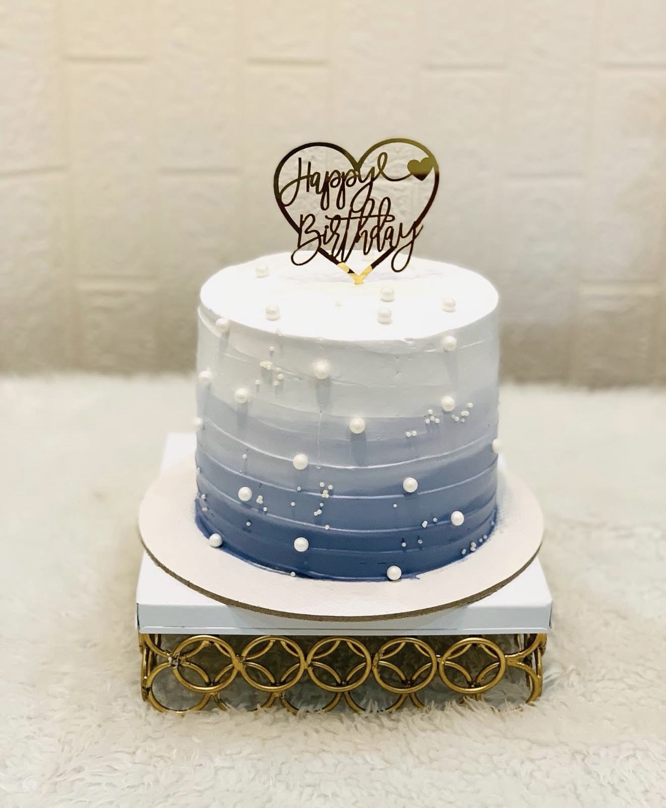 Blue ombre pearl birthday cake